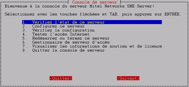 Acceuil de la console SME Server